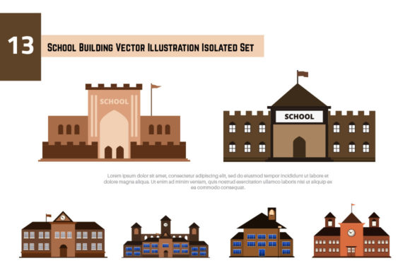 13 School Building Vector Illustrations