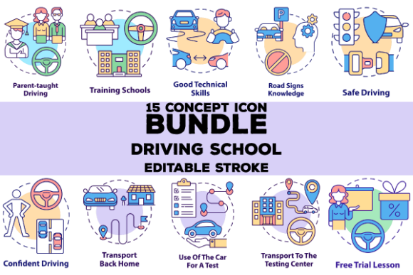 Driving School Concept Icons Bundle: A Practical Resource for Clear Visual Communication