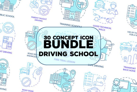 Enhancing Driver Education Materials with the Driving School Blue Concept Icons Bundle