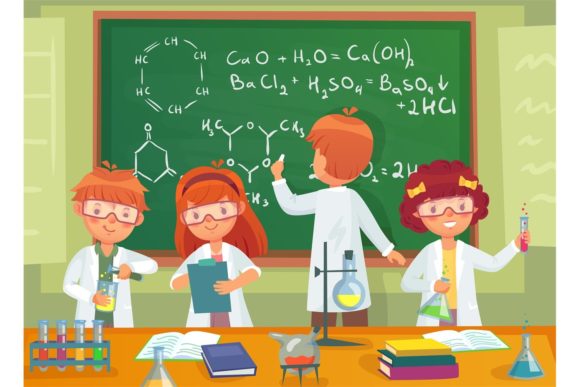 Evaluating the School Kids Study Chemistry Vector Illustration for Educational Design