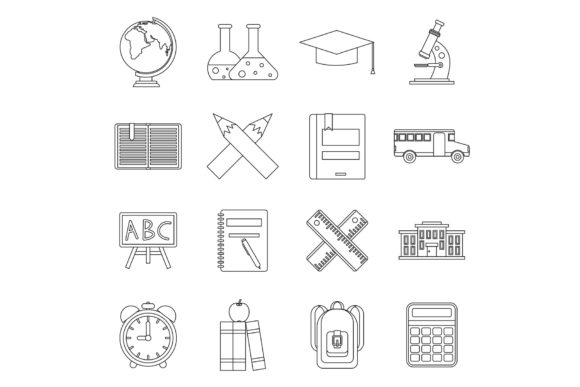 Refining Digital Education Materials with School Icons Set, Outline Style