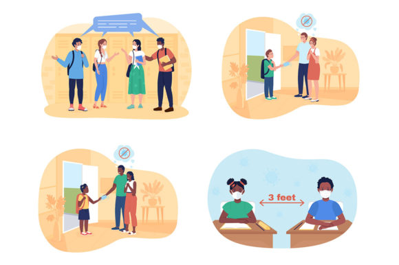 School During Quarantine 2D Illustration