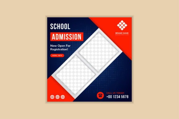 School Social Banner Square Blue Orange: A Strategic Design Asset for Educational Promotion
