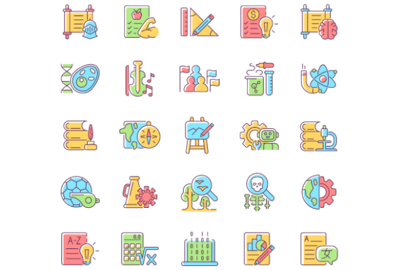 School Subjects RGB Color Icons Bundle