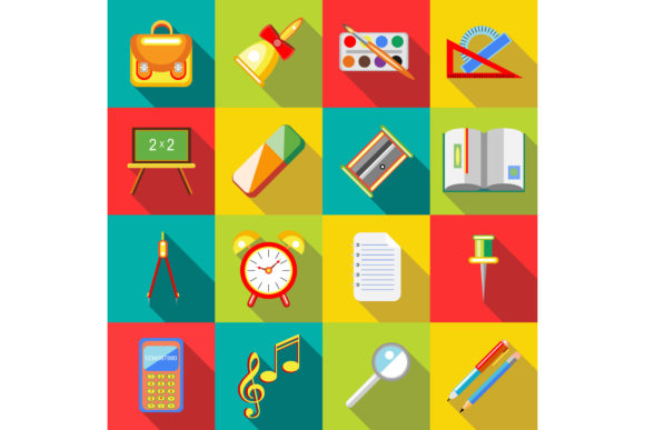 School Supplies Icons: Flat Style Guide